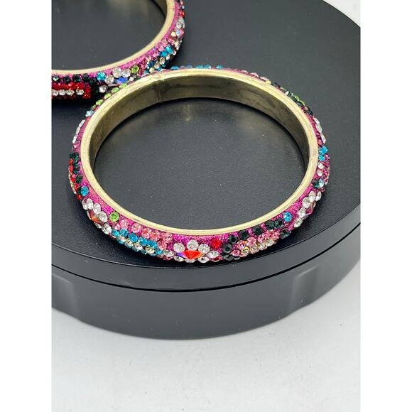 Deepa Gurnani Thin Pink Colorful Multicolored Rhinestone Bangle Bracelet Set - Picture 6 of 8